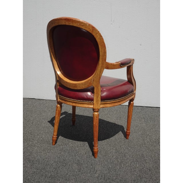 Vintage French Provincial Burgundy Leather Accent Chair With Decorative Nails For Sale - Image 11 of 13