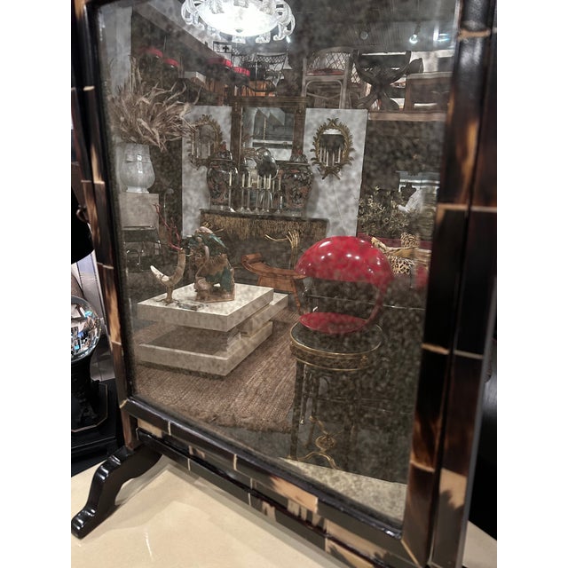 Wood Vintage English Horn & Aged Mirror Dressing Tabletop Mirror For Sale - Image 7 of 12