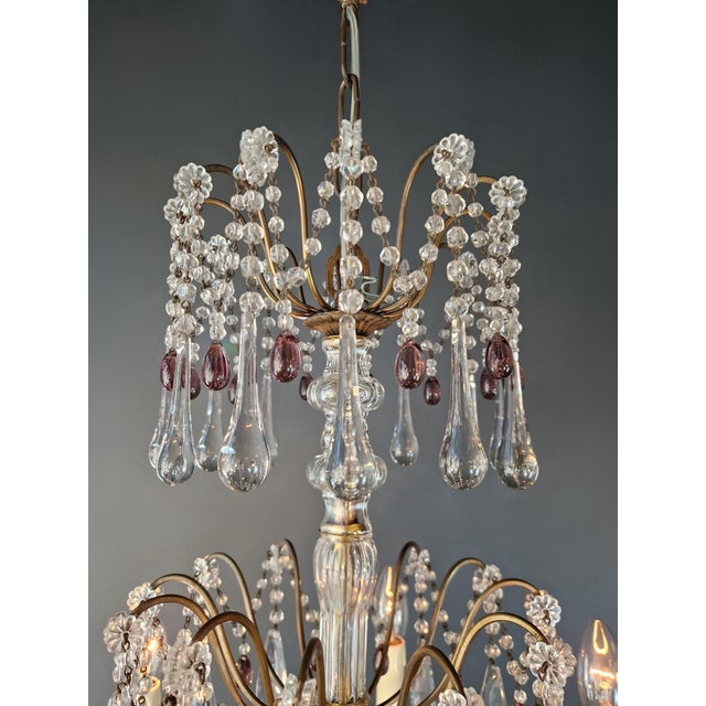 1920s Italian Chandelier Murano Glass Elements Crystal Chandelier With Colored Drops For Sale - Image 10 of 13