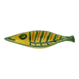 Italian Modernist Yellow, Orange, and Green Glazed Ceramic Fish Form Vide Poche For Sale