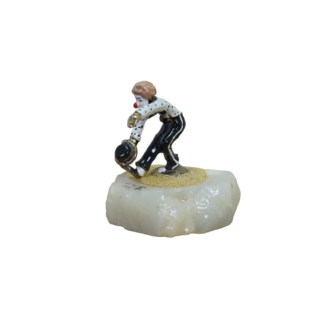 Realism 1984 Ron Lee Signed 24k Gold Dancing Polka Dot Clown Sculpture Onyx 4" For Sale - Image 3 of 13