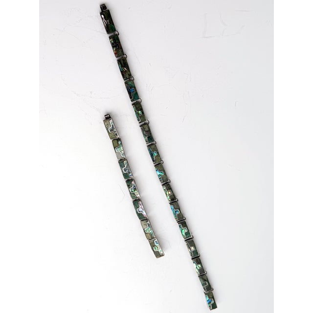 Early 20th Century Mexican Sterling Silver, Turquoise and Abalone Necklace and Bracelet Set For Sale - Image 5 of 8