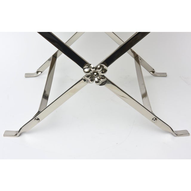 Silver Vintage Art Deco Nickel Silver Griffin and Gargoyle Bench With Off White Cushion ,Style of Oscar Bach For Sale - Image 8 of 10