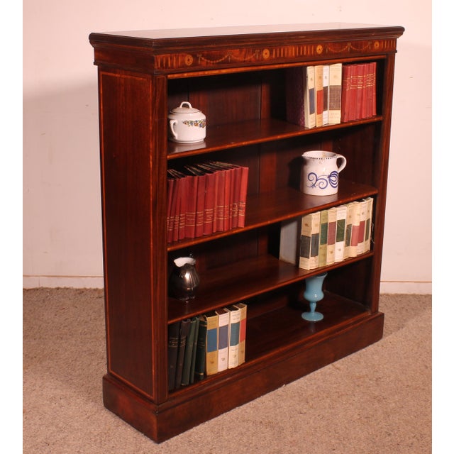 19th Century Mahogany and Inlays Open Bookcase For Sale - Image 6 of 14