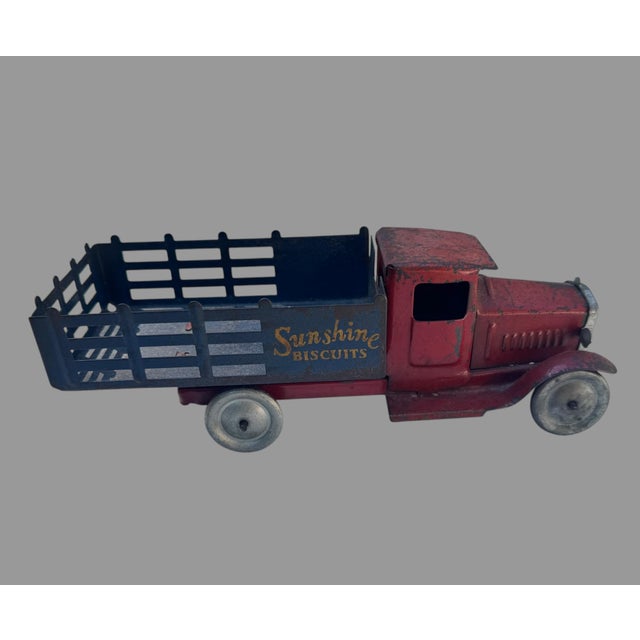 Red 1930s Metalcraft Sunshine Biscuits Advertising Stake Truck Pressed Steel 12” For Sale - Image 8 of 10