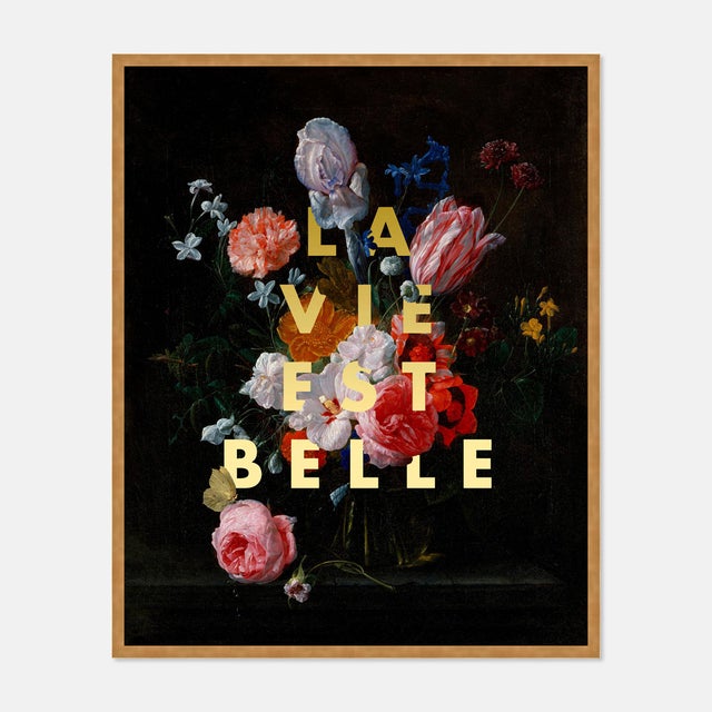 Contemporary La Vie Est Belle by Lara Fowler in Gold Framed Paper, Small Art Print For Sale - Image 3 of 3