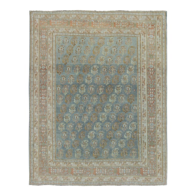 Antique Qashqai Persian Rug With Blue, Rust and Ivory Tones - Rug & Kilim For Sale