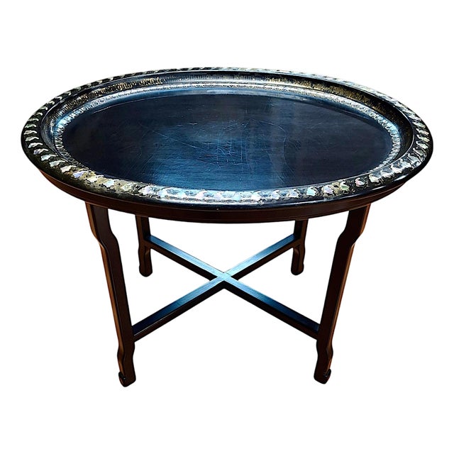 Antique Lacquered Mother-of-Pearl Tray Table For Sale
