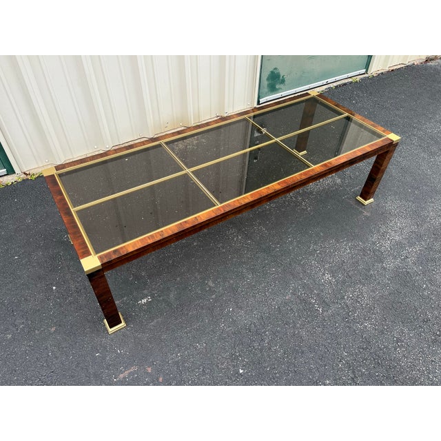 1970s Faux Tortoiseshell Smoked Glass and Brass Coffee Table For Sale - Image 6 of 12