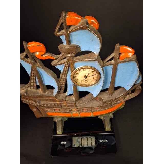 Antique Cast Iron Ship Mantel Clock Connecticut Foundry Waterbury Movement 1920s For Sale - Image 18 of 18