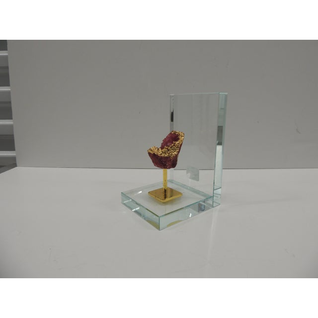 2020s MCM Style Pink and Dusty Gold Agate Mounted on Clear Glass Bookend For Sale - Image 5 of 5