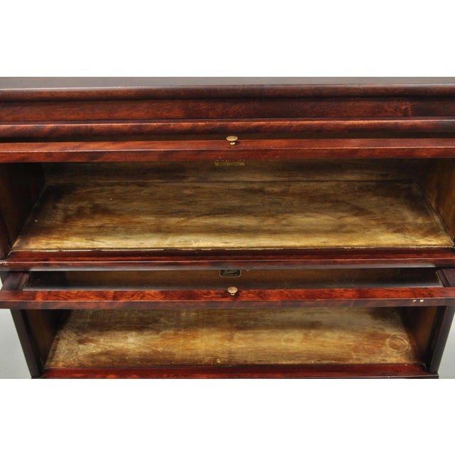 Antique Hale Mahogany 3 Section Stacking Barrister Glass Door Lawyers Bookcase For Sale - Image 10 of 16