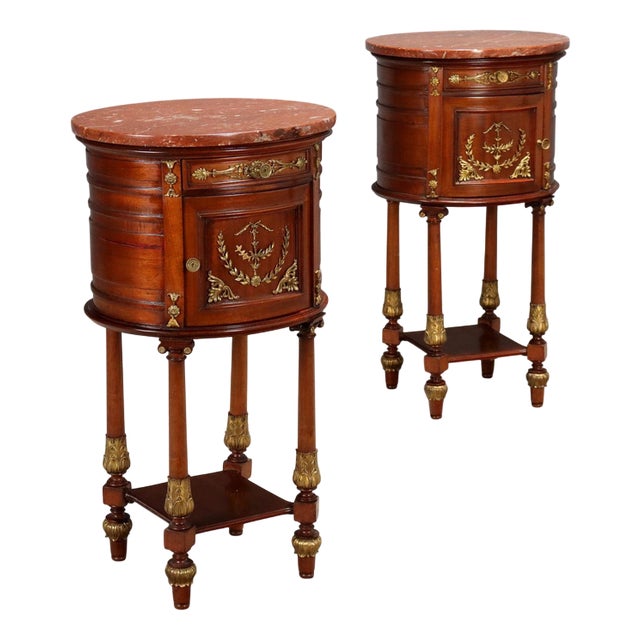 Italian Nightstands in Mahogany and Red Marble, Set of 2 For Sale