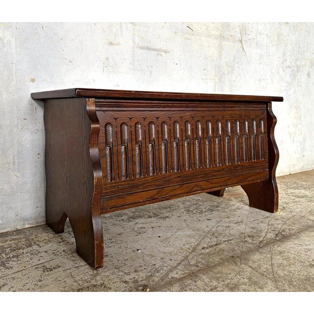 Antique Arts & Crafts Carved Oak Blanket Box For Sale - Image 9 of 9