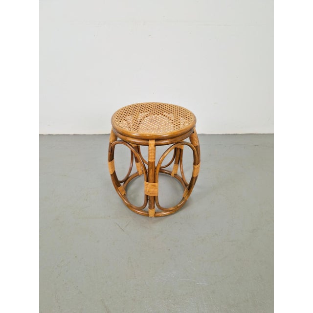 Round bentwood and rattan webbing stool, 1970s period: seventies measurements: 35 x 35 x h 42 cm condition: good
