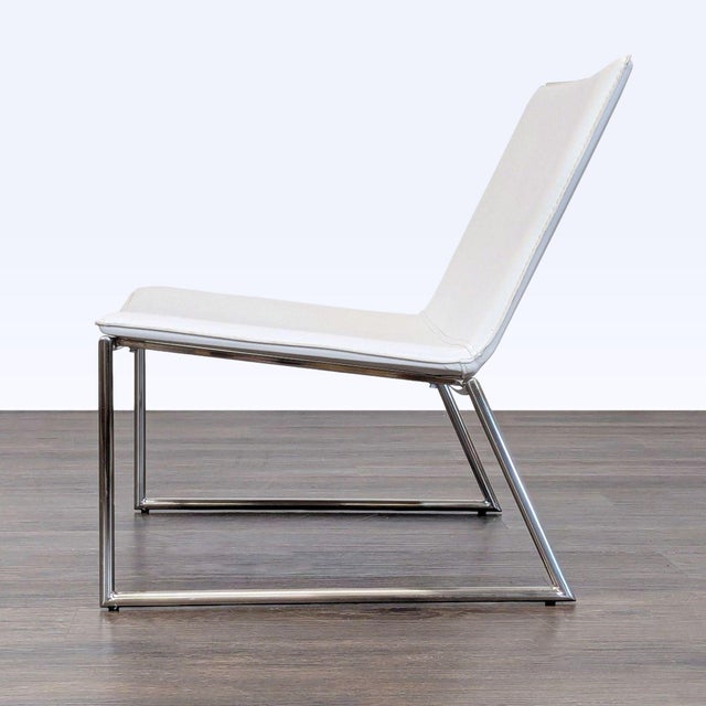 Modern Cb2 Triumph Modern White Leather Lounge Chair With Sleek Chrome Frame For Sale - Image 3 of 8