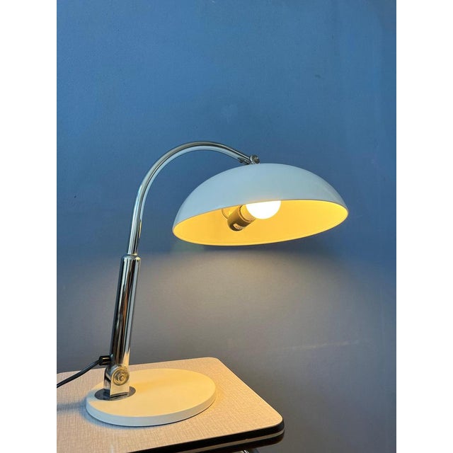 Vintage Bauhaus 144 Table Lamp in White by Herman Busquet for Hala, 1970s For Sale - Image 3 of 11