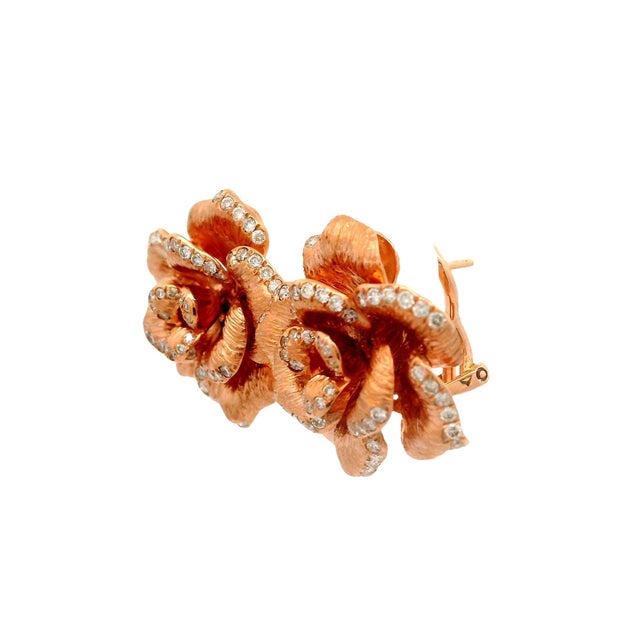 Early 21st Century Diamond 18k Rose Gold Rose Motif Earrings, A Pair For Sale - Image 5 of 6