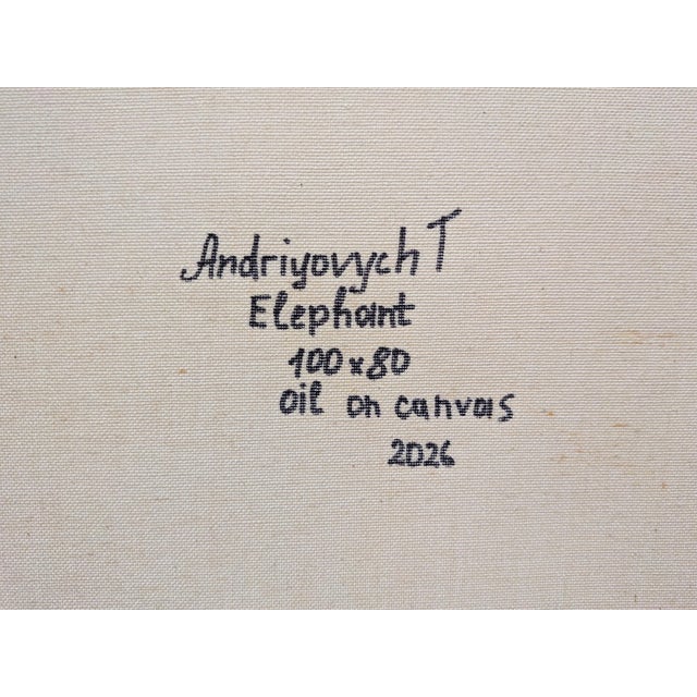 Orange Tetyana Andriyovych Elephant Original Oil Painting Art - Animal Decor Decorative Motifs For Sale - Image 8 of 9