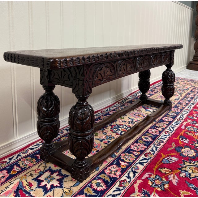 English Antique English End-of-Bed Bench Window Seat Settee Carved Oak C. 1900 For Sale - Image 3 of 12