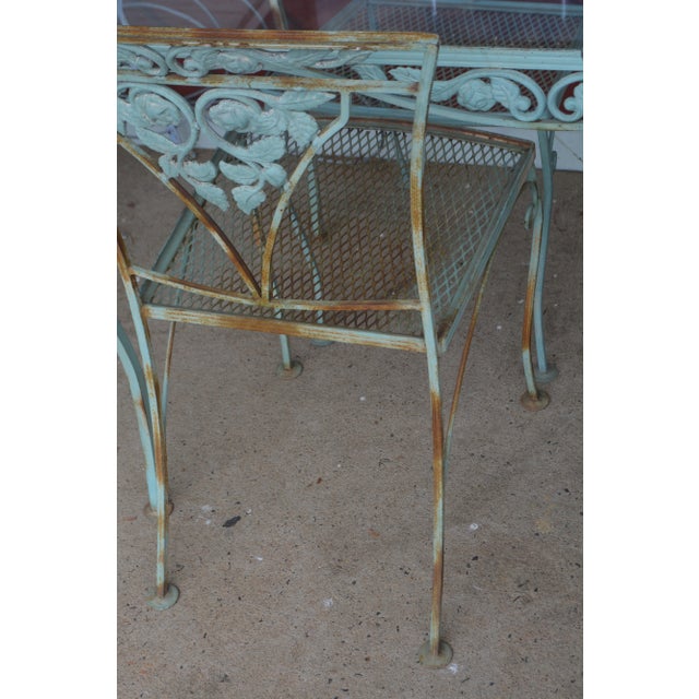 Vintage Salterini Style Iron Aqua Green Patio Table & 4 Chairs, Attributed For Sale - Image 10 of 11