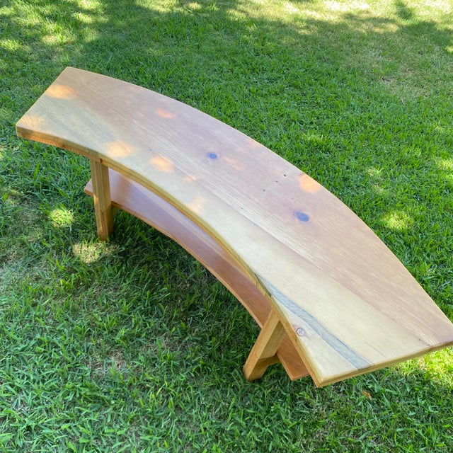 American Curved Hand Crafted Wood Bench For Sale - Image 3 of 7