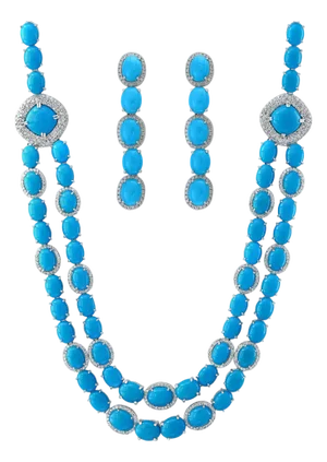 104 Carat Sleeping Beauty Turquoise Necklace and Earring Set, Bridal, 18 K Gold