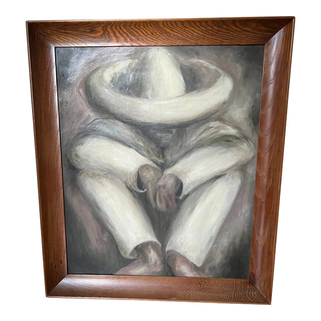 Vintage Oil Painting Southwest Portrait in the Style of Diego Rivera Oak Frame For Sale