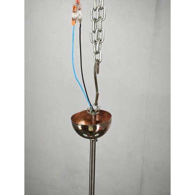 Black Art Deco Chrome and Opaline Glass Chandelier, Former Czechoslovakia, 1930s For Sale - Image 8 of 12