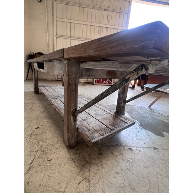 1960s Vintage Extra Long Rustic Farm Table For Sale - Image 5 of 13