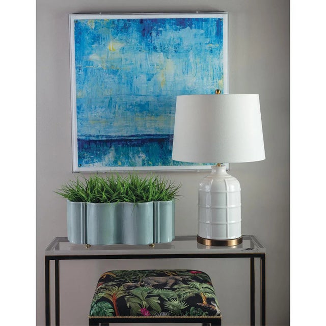 Contemporary Tuscan Scallop Planter with Brass Feet - Celadon For Sale - Image 3 of 5