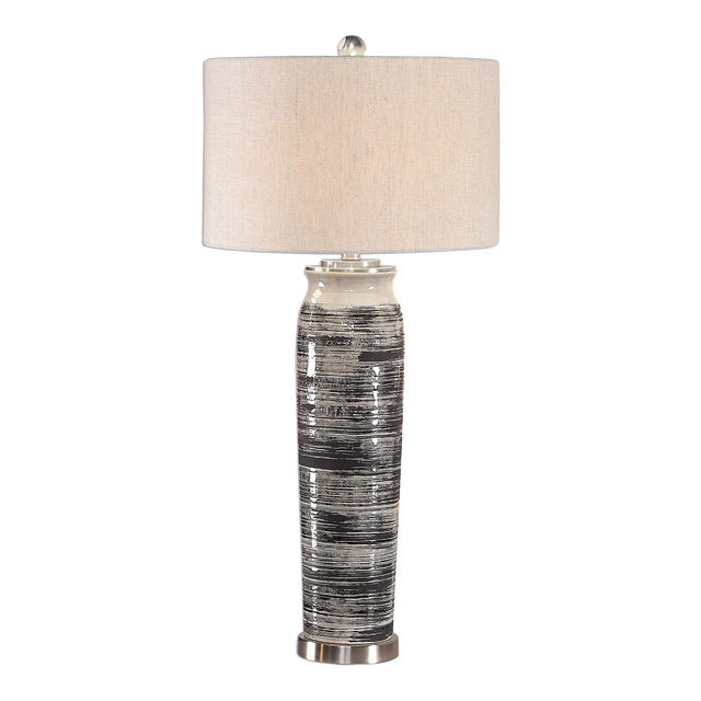 Black & White Glazed Ceramic Table Lamp For Sale
