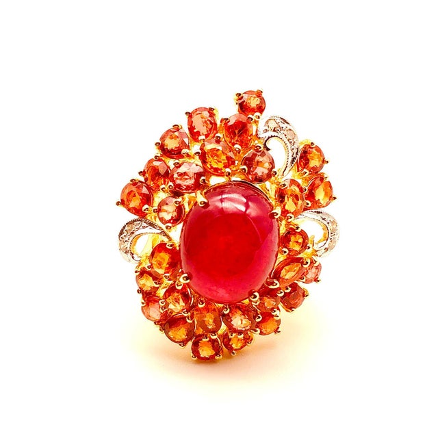 Bochic "Orient" Natural Ruby, Diamond & Sapphire Ring Set 18K Gold & Silver For Sale - Image 17 of 18