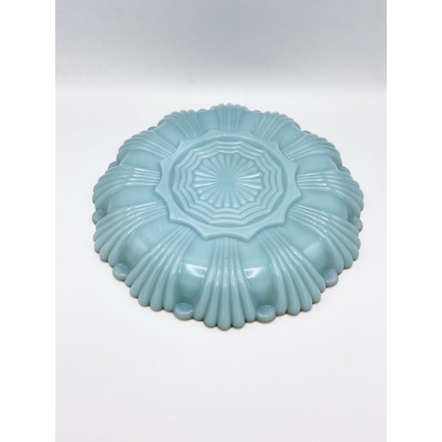 Vintage Fire King Blue Milk Glass Deviled Egg Plate With Gold Trim