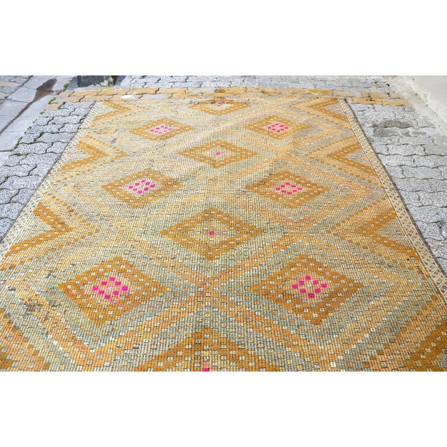 Tribal 1960s Pastel Handwoven Geometric Tan Colour Kilim For Sale - Image 3 of 11