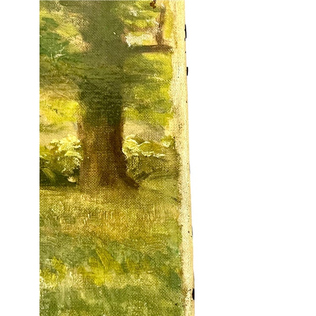 French Antique 19th-Century French Impressionist Landscape Oil Painting Sunlit Forest For Sale - Image 3 of 18