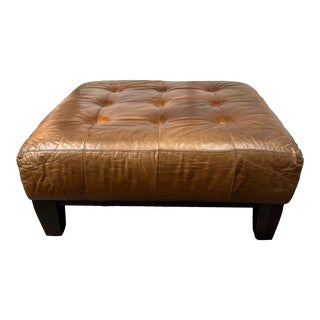 Pottery Barn Sullivan Leather Square Ottoman For Sale