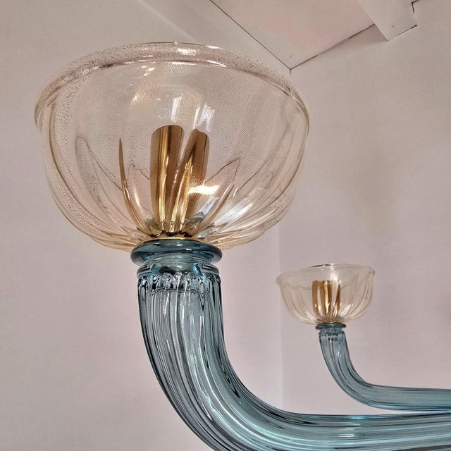 1980s Mid Century Modern Petrol Blue Murano Glass Chandelier For Sale - Image 9 of 11