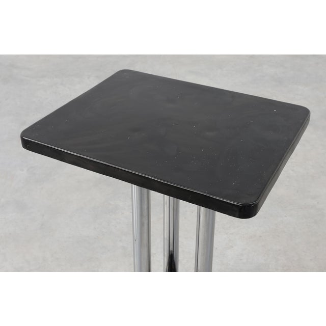 Black Art Deco Pedestal Table with Chrome Columns and Black Lacquered Base, France, 1920s For Sale - Image 8 of 13