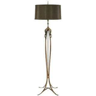 1930s Floor Lamp of Copper Over Bronze Straps With Drop-Rings For Sale