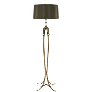 1930s Floor Lamp of Copper Over Bronze Straps With Drop-Rings