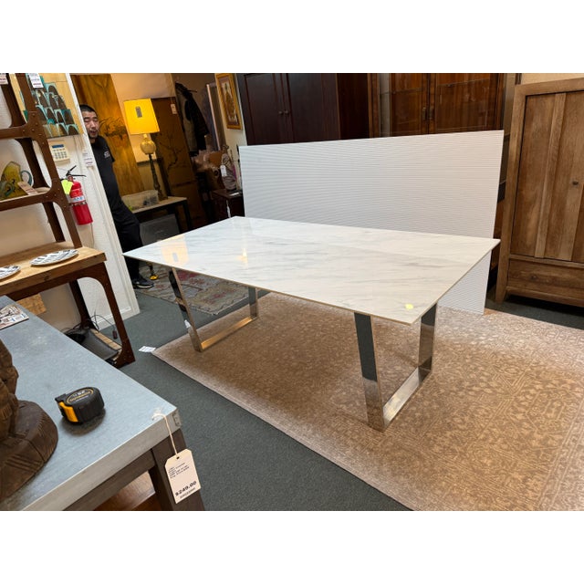 Metal Modern Italian Faux Marble Dining Table For Sale - Image 7 of 12