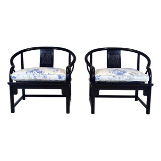 1960s Solid Ebony Chinoiserie Lounge Chairs Baker Furniture For Sale