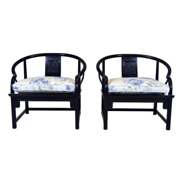 1960s Solid Ebony Chinoiserie Lounge Chairs Baker Furniture For Sale