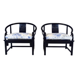 Solid Ebony Chinoiserie Accent Lounge Chairs For Sale
