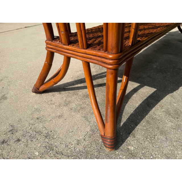 Chestnut Vintage Palm Beach Handwoven Natural Rattan Console Table For Sale - Image 8 of 15