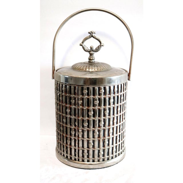 1960s Mid Century Silver Plate Faux Bamboo Ice Bucket With Handle For Sale - Image 13 of 13