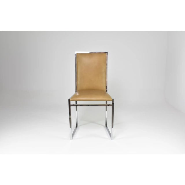 Set of Four Italian Chrome, Burl Wood and Leather Dining Chairs, 1970s For Sale - Image 6 of 10