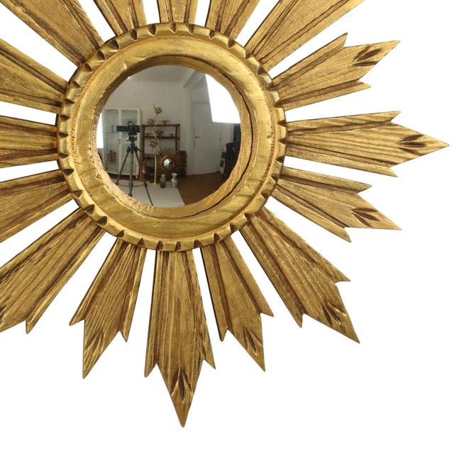 Vintage Wooden Sunburst Sun Mirror in Convex, France, 1950s For Sale - Image 16 of 17