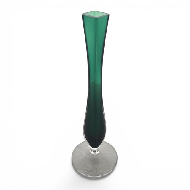 Mid 20th Century Signed Val Saint Lambert Emerald Green Cased Crystal Soliflore Vase, Belgium 9.5" For Sale - Image 5 of 11